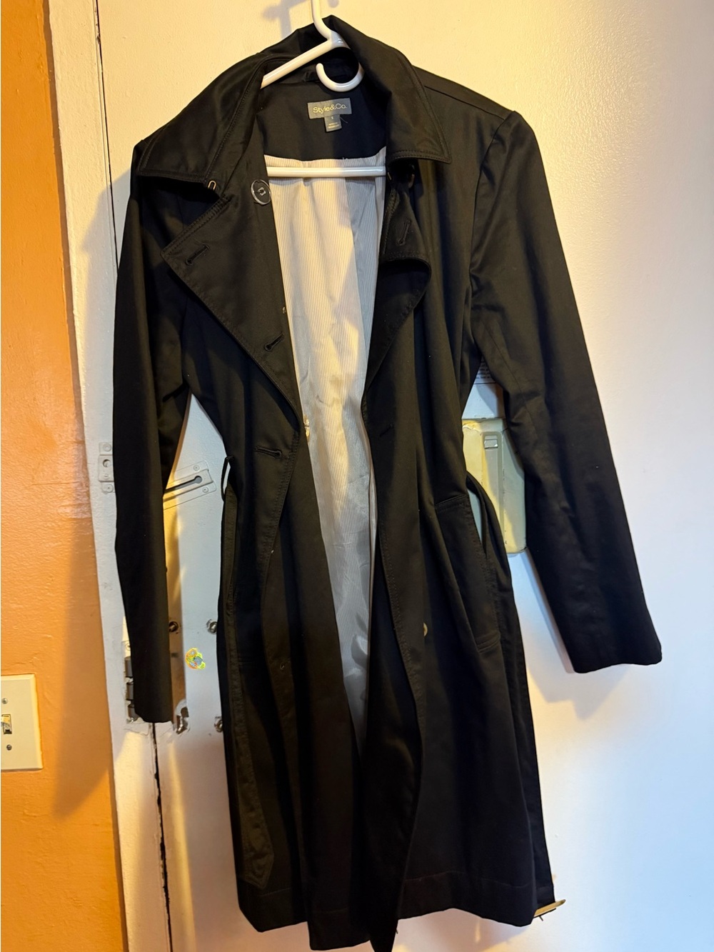 Style & Co. Black Trench Coat with Notch Collar. Size S. Worn Twice